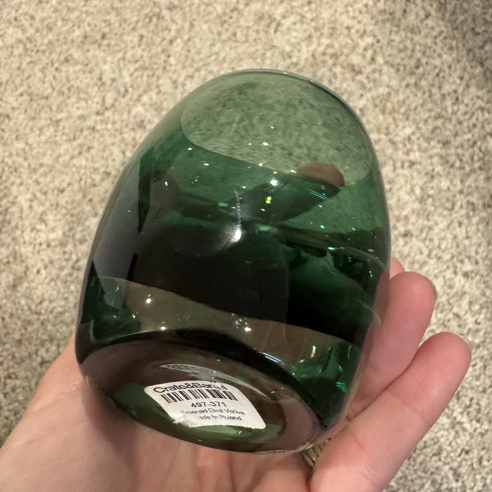 Crate & Barrel Emerald Green & Clear Glass Votive Tea Light Candle Holder